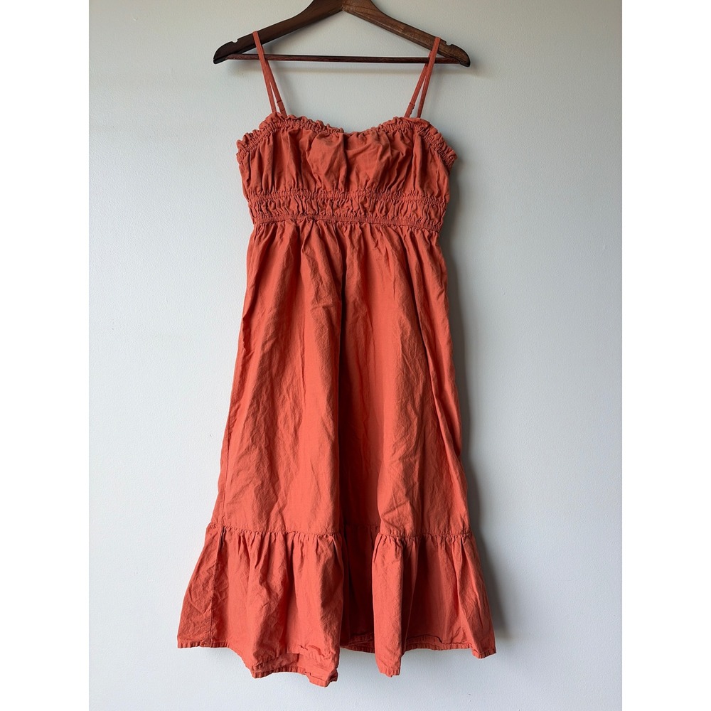 Dizzy Lizzy Burnt Orange Cotton Smocked‎ Midi Dress Adjustable Straps Large